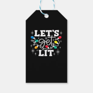 Let's Get Lit Drinking Santa Hat Christmas Lights  Gift Tags