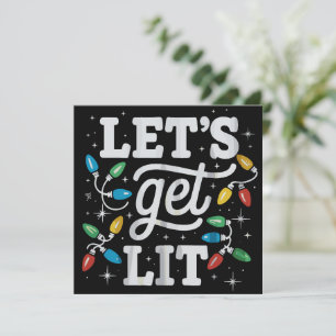 Let's Get Lit Drinking Santa Hat Christmas Lights  Holiday Card
