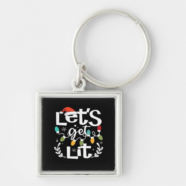 Let's Get Lit Drinking Santa Hat Christmas Lights  Keychain (Front)