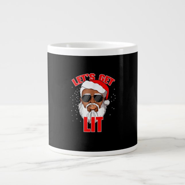 Let's Get Lit Drinking Santa Hat Christmas Lights  Large Coffee Mug (Front)