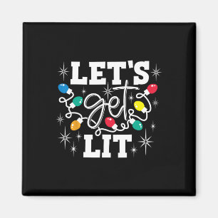Let's Get Lit Drinking Santa Hat Christmas Lights  Magnet