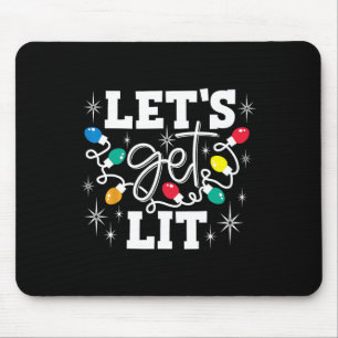 Let's Get Lit Drinking Santa Hat Christmas Lights Mouse Pad