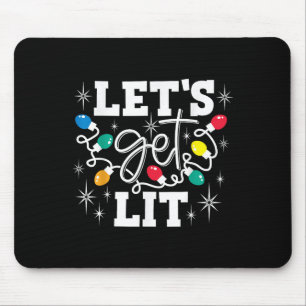 Let's Get Lit Drinking Santa Hat Christmas Lights Mouse Pad