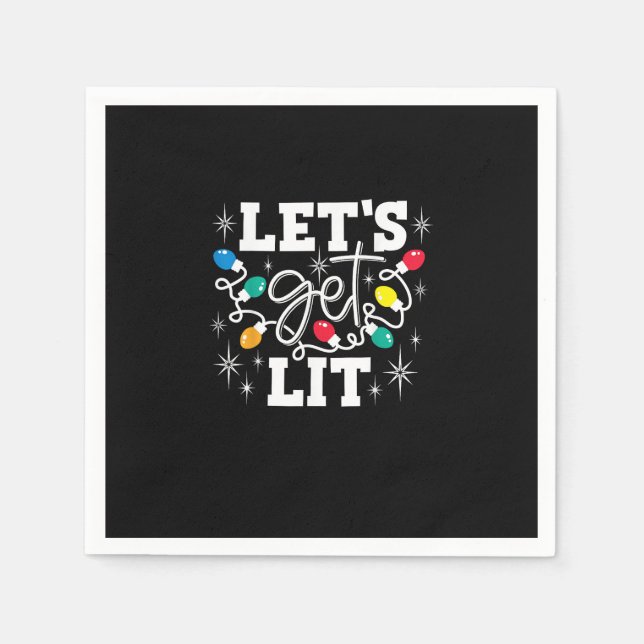 Let's Get Lit Drinking Santa Hat Christmas Lights  Napkin (Front)