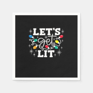 Let's Get Lit Drinking Santa Hat Christmas Lights  Napkin