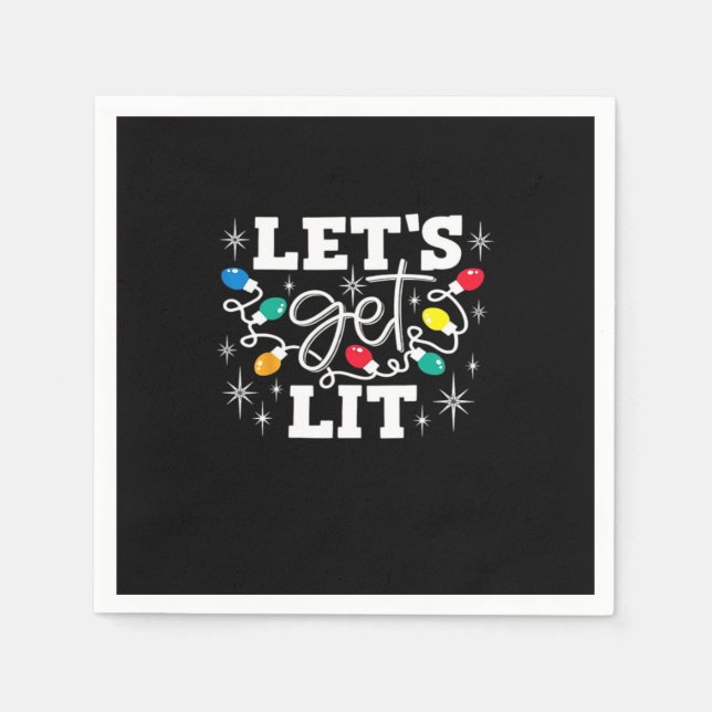Let's Get Lit Drinking Santa Hat Christmas Lights  Napkin (Front)