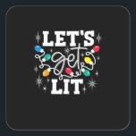 Let's Get Lit Drinking Santa Hat Christmas Lights  Square Sticker<br><div class="desc">Let's Get Lit Drinking Santa Hat Christmas Lights Funny: A humourous Christmas drinking pun with Santa hats and lights. Perfect for festive parties. Fun,  witty,  and bold.</div>
