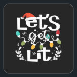 Let's Get Lit Drinking Santa Hat Christmas Lights  Square Sticker<br><div class="desc">Let's Get Lit Drinking Santa Hat Christmas Lights Essential: A festive pun design featuring Santa hats,  drinks,  and lights. Perfect for parties. Fun,  witty,  and seasonal.</div>