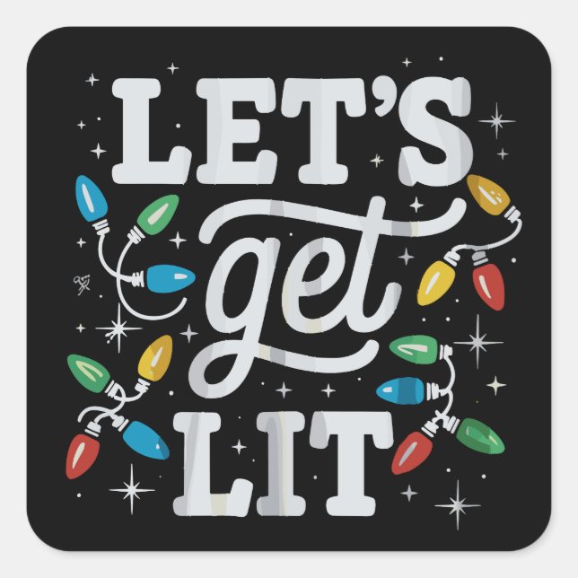 Let's Get Lit Drinking Santa Hat Christmas Lights  Square Sticker (Front)