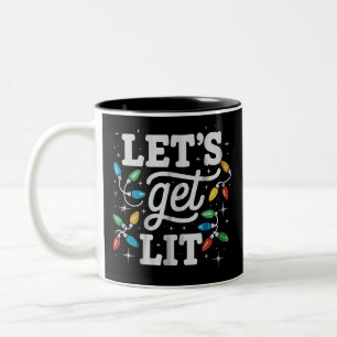 Let's Get Lit Drinking Santa Hat Christmas Lights Two-Tone Coffee Mug