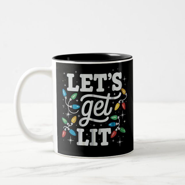 Let's Get Lit Drinking Santa Hat Christmas Lights  Two-Tone Coffee Mug (Left)