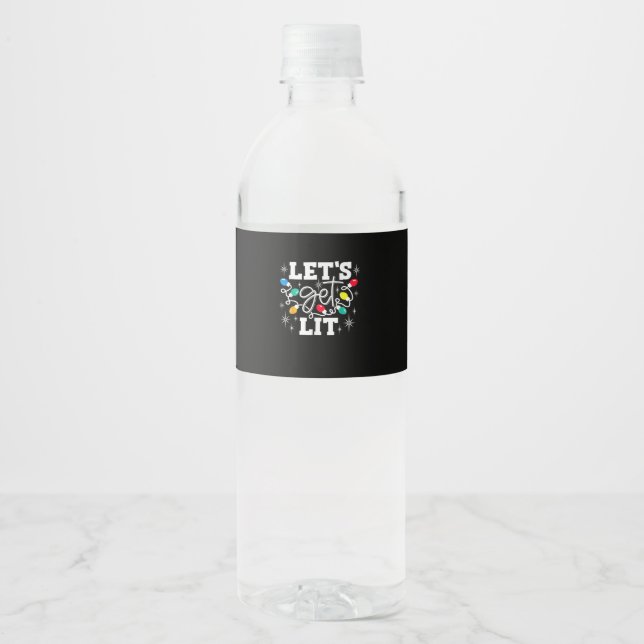 Let's Get Lit Drinking Santa Hat Christmas Lights  Water Bottle Label (Front)