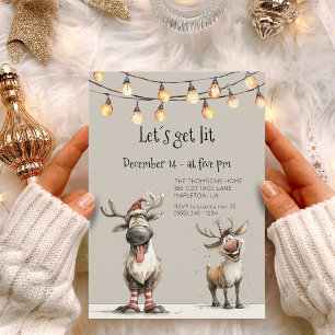 Let's Get Lit Fun Reindeer Holidays Party Invitation