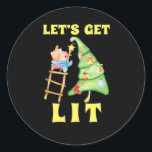 Let's Get Lit Funny Christmas Drinking Classic Classic Round Sticker<br><div class="desc">Let's Get Lit Funny Christmas Drinking Classic: Another classic variation of the Christmas drinking pun. Perfect for humour fans. Festive,  bold,  and playful.</div>