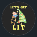 Let's Get Lit Funny Christmas Drinking Classic Classic Round Sticker<br><div class="desc">Let's Get Lit Funny Christmas Drinking Classic: Another classic variation of the Christmas drinking pun. Perfect for humour fans. Festive,  bold,  and playful.</div>