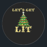 Let's Get Lit Funny Christmas Drinking Classic Classic Round Sticker<br><div class="desc">Let's Get Lit Funny Christmas Drinking Classic: A humourous classic pun design for holiday drinkers. Perfect for parties. Fun,  witty,  and festive.</div>