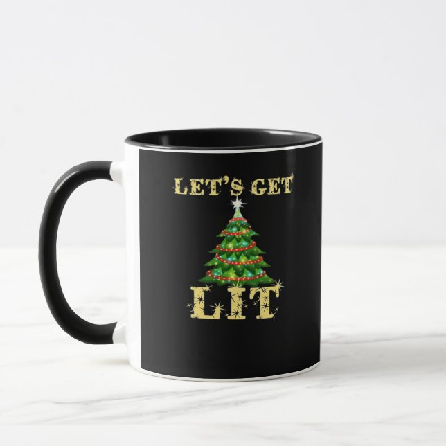 Let's Get Lit Funny Christmas Drinking Classic Mug (Left)