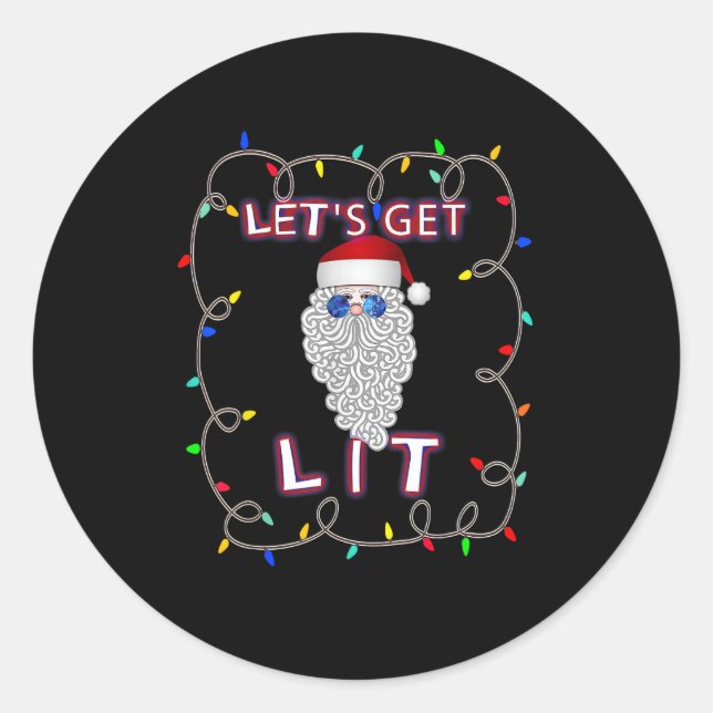 Let's Get Lit Funny Christmas Drinking Classic Round Sticker (Front)