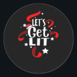 Let's Get Lit Funny Christmas Drinking  Classic Round Sticker<br><div class="desc">Let's Get Lit Funny Christmas Drinking: A simple drinking pun design perfect for festive humour. Great for family or office parties. Bold,  witty,  and fun.</div>