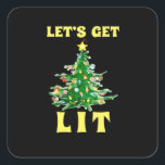 Let's Get Lit Funny Christmas Drinking Classic Square Sticker<br><div class="desc">Let's Get Lit Funny Christmas Drinking Classic: A timeless holiday pun celebrating Christmas drinks. Perfect for seasonal outfits. Fun,  witty,  and bold.</div>