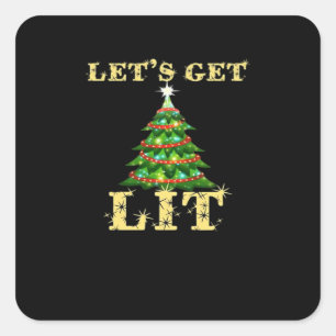Let's Get Lit Funny Christmas Drinking Classic Square Sticker