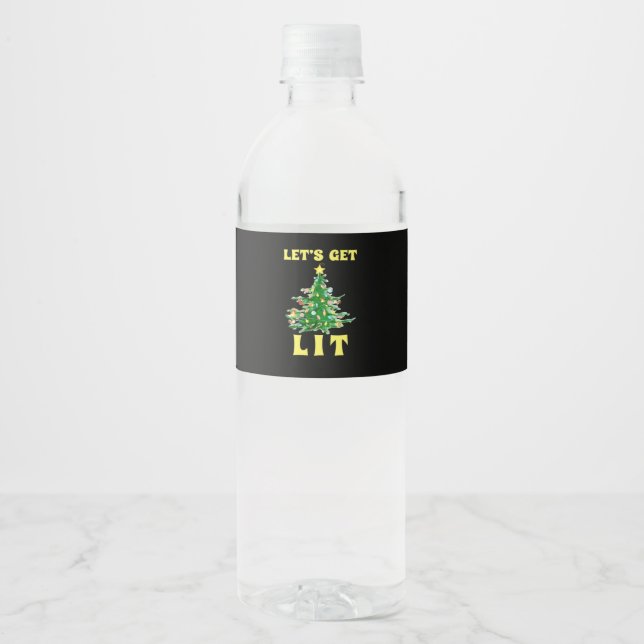 Let's Get Lit Funny Christmas Drinking Classic Water Bottle Label (Front)