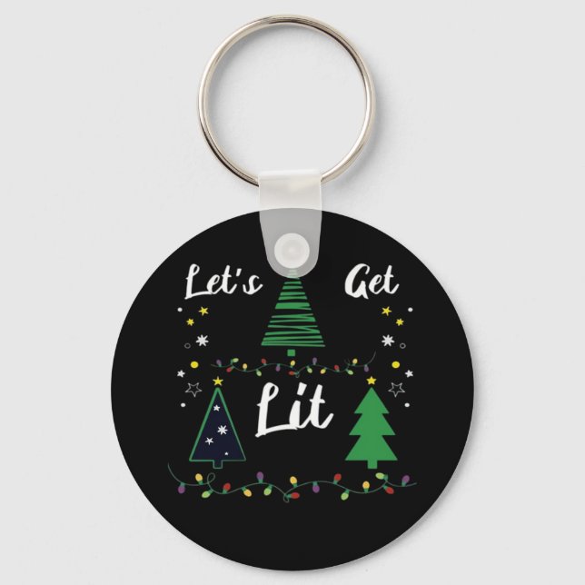 Let's Get Lit Funny Christmas Drinking Essential Keychain (Front)