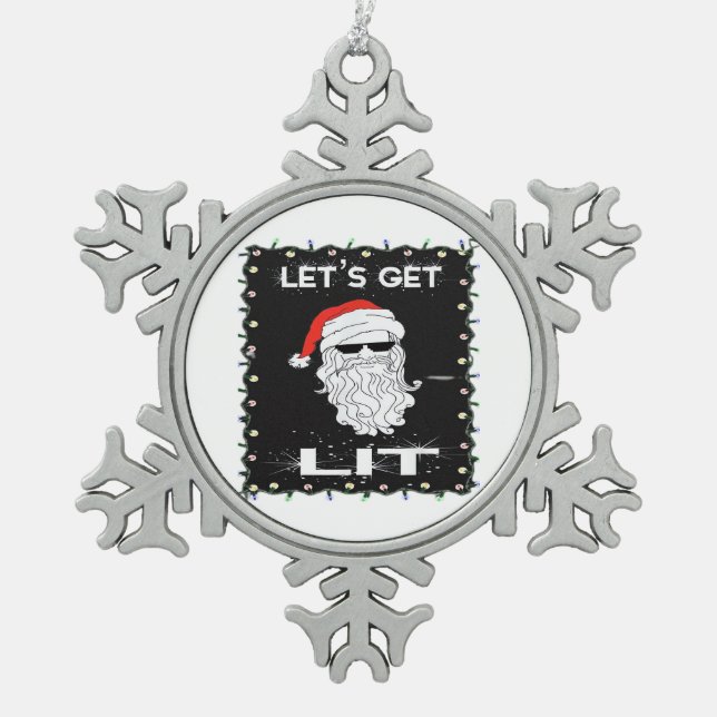 Let's Get Lit Funny Christmas Drinking Essential Snowflake Pewter Christmas Ornament (Front)