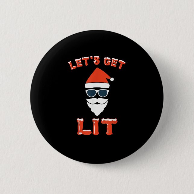 Let's Get Lit Funny Christmas Drinking Funny 2 Inch Round Button (Front)