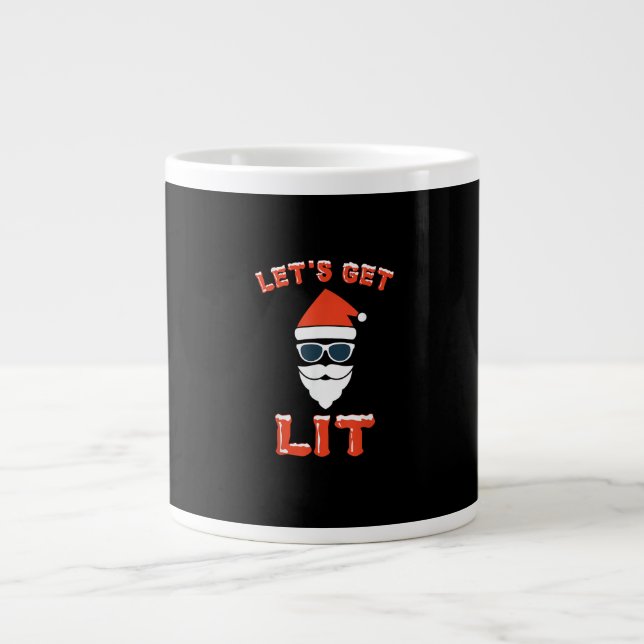Let's Get Lit Funny Christmas Drinking Funny Large Coffee Mug (Front)