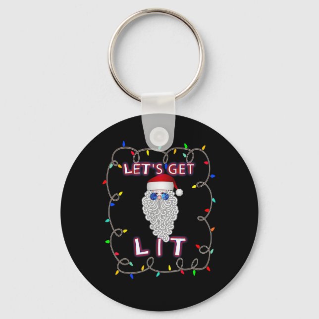 Let's Get Lit Funny Christmas Drinking Keychain (Front)