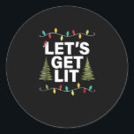 Let's Get Lit Funny Christmas Drinking Lights Classic Round Sticker<br><div class="desc">Let's Get Lit Funny Christmas Drinking Lights: A humourous pun combining Christmas lights and drinks. Perfect for festive parties. Fun,  witty,  and seasonal.</div>