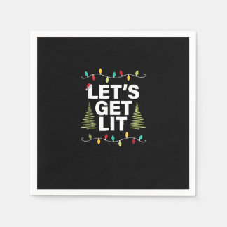 Let's Get Lit Funny Christmas Drinking Lights Napkin