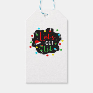 Let's Get Lit Funny Christmas Drinking Lights Sant Gift Tags