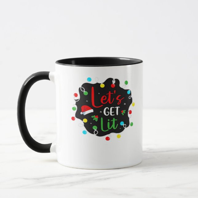 Let's Get Lit Funny Christmas Drinking Lights Sant Mug (Left)