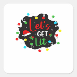 Let's Get Lit Funny Christmas Drinking Lights Sant Square Sticker
