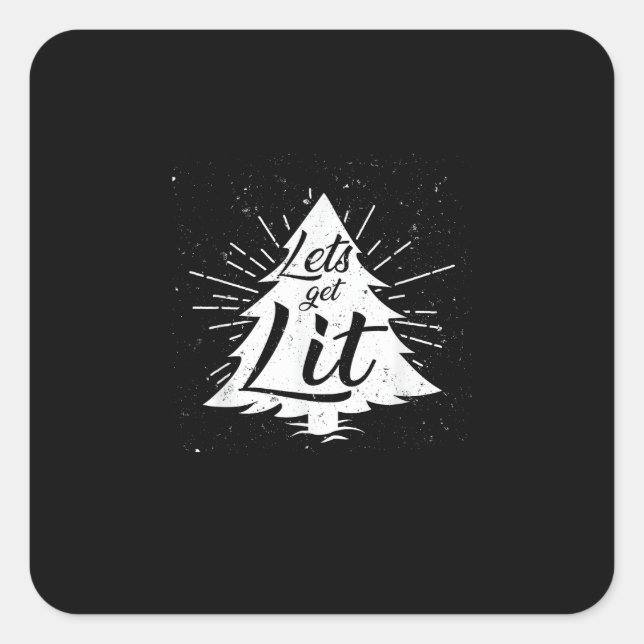 Let's Get Lit Funny Christmas Drinking Square Sticker (Front)