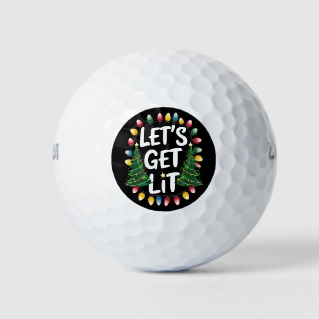 Let's Get Lit Funny Christmas Drinking Xmas Lights Golf Balls (Front)