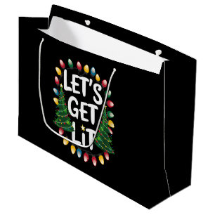 Let's Get Lit Funny Christmas Drinking Xmas Lights Large Gift Bag