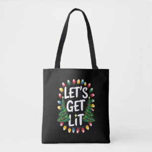 Let's Get Lit Funny Christmas Drinking Xmas Lights Tote Bag