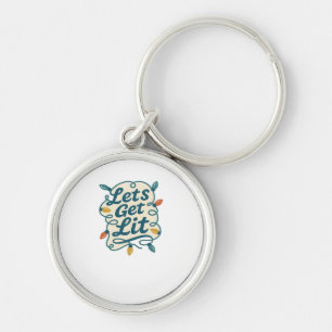 Let's Get Lit Funny Christmas Lights Holiday Party Keychain