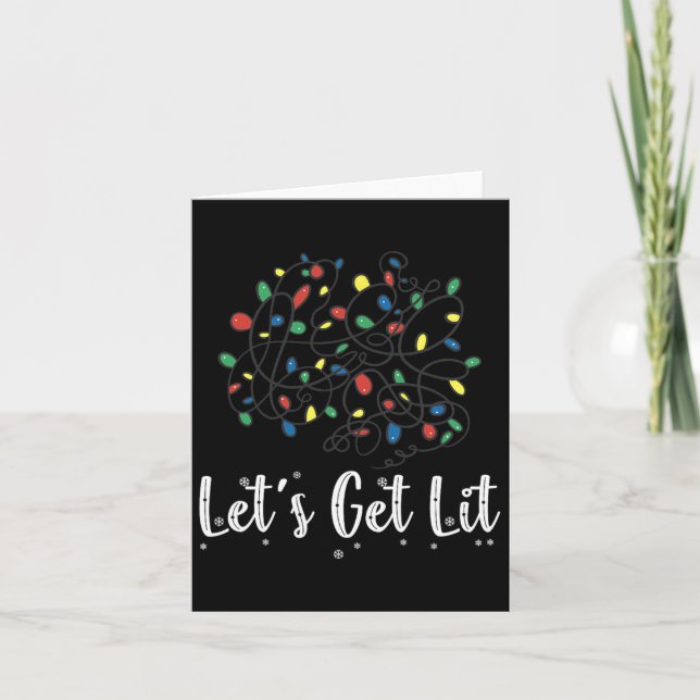 Let's Get Lit Funny Christmas Lights Pyjamas For F Card (Front)