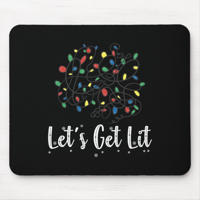 Let's Get Lit Funny Christmas Lights Pyjamas For F Mouse Pad (Front)