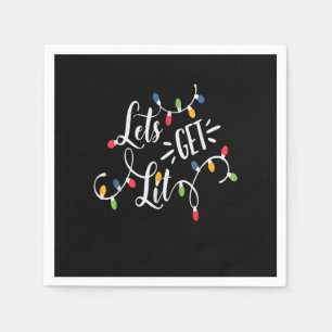Let's Get Lit Funny Christmas Lights Xmas Maching  Napkin