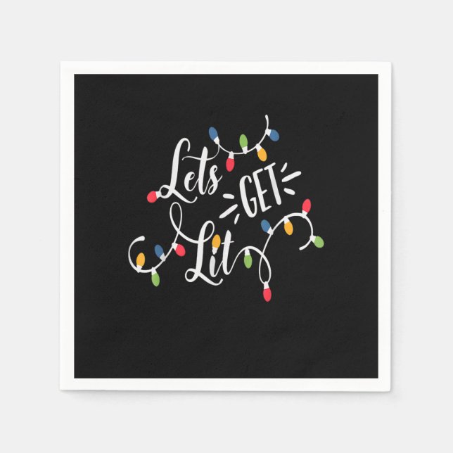Let's Get Lit Funny Christmas Lights Xmas Maching  Napkin (Front)