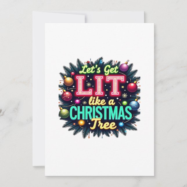 Let's Get Lit -  Funny Christmas Pun Graphic Holid Holiday Card (Front)