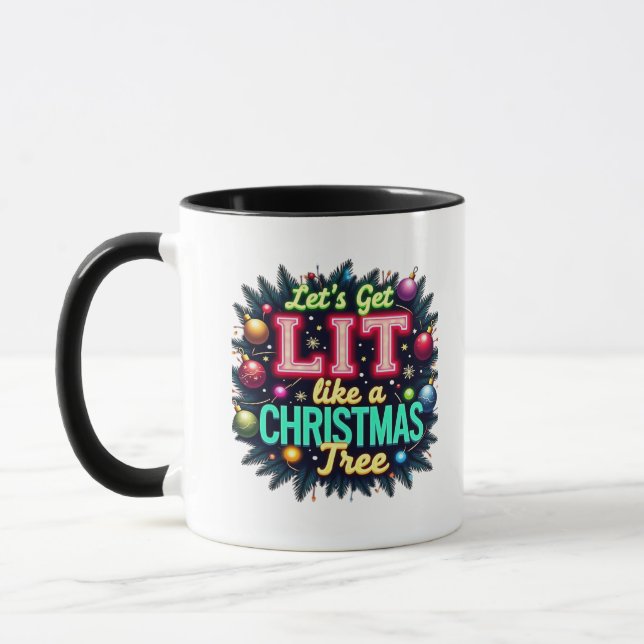Let's Get Lit -  Funny Christmas Pun Graphic Holid Mug (Left)