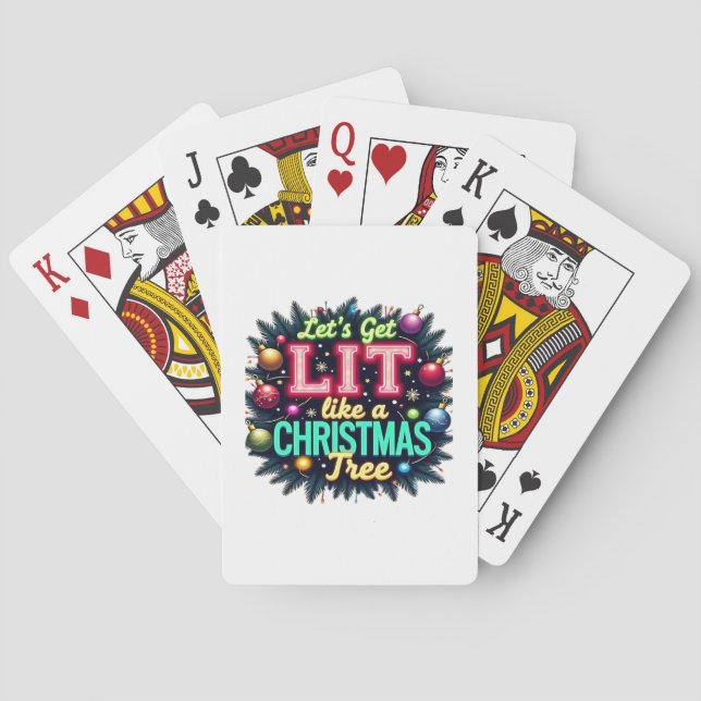 Let's Get Lit -  Funny Christmas Pun Graphic Holid Playing Cards (Back)