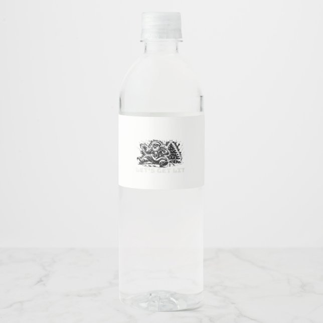Let's Get Lit Funny Christmas Vibe Classic Water Bottle Label (Front)