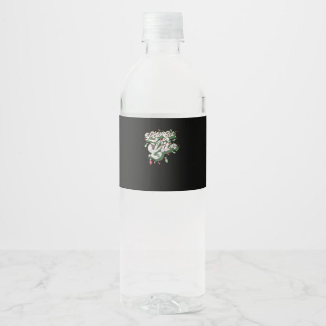 Let's Get Lit - Funny Drinking Christmas Light Gra Water Bottle Label (Front)